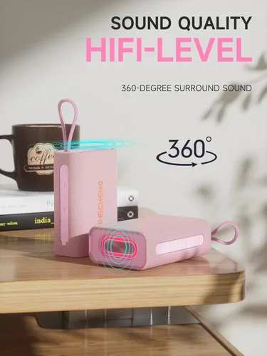 Miniatura 3 de PEICHENG - Altavoz, altavoces inalámbricos portátiles Bluetooth, sonido estéreo fuerte impermeable con luces RGB, emparejamiento TWS, tiempo de Rosa