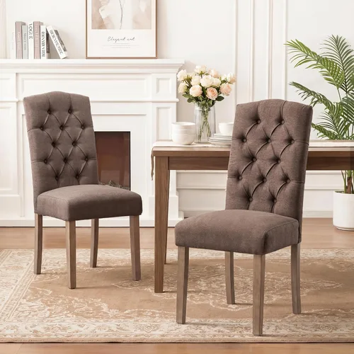 Miniatura 15 de Juego de sillas de comedor Parsons tapizadas copetudas, decoración de comedor de tela, elegante y moderna, para cocina, sala de estar con botones