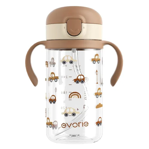 Evorie Tritan - Vaso para sorber con popote a prueba de derrames, 10 onzas para bebés y niños pequeños de 1 a 3 años, botella de agua con pajilla