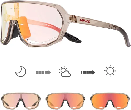 KAPVOE Gafas de ciclismo fotocromáticas para hombres y mujeres, gafas de sol de bicicleta de montaña, gafas deportivas con protección UV Rojo Marrón