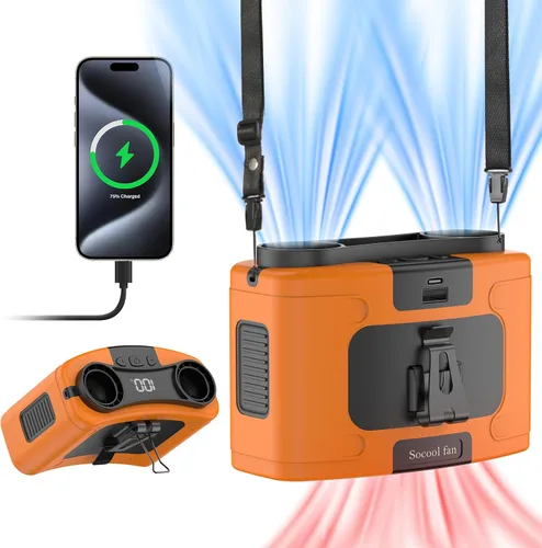 Miniatura 9 de Socool 10000mAh - Ventilador portátil de cintura con clip, ventilador personal recargable a batería, 20H de enfriamiento con 10 velocidades