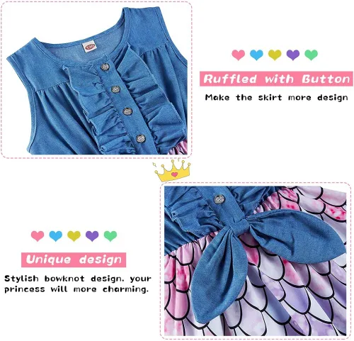 Miniatura 4 de Enlifety - Vestidos de princesas para niñas pequeñas sin mangas blusa de mezclilla y faldas de tutú con estampado floral vestido de verano de una