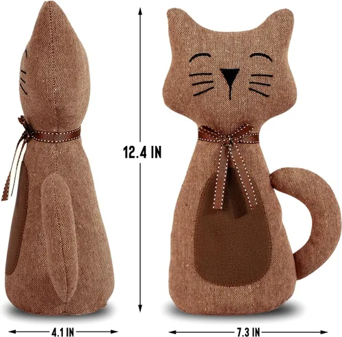 Miniatura 3 de Lindo tope de puerta decorativo para el hogar y la oficina, topes de puerta de piso, protectores de pared pesados de tela con peso animal, gato café
