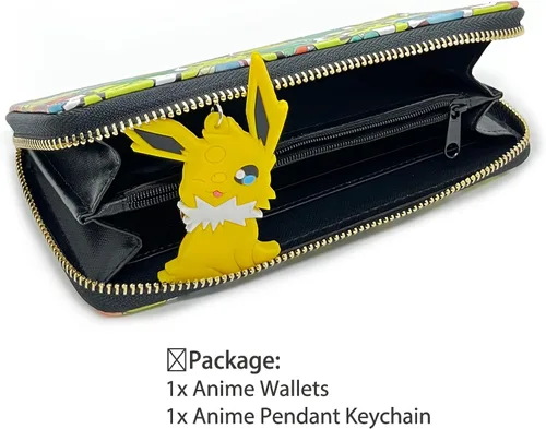 Miniatura 4 de FUUNUSLY Billeteras de anime para niños y niñas Lindo anime Kawaii con personajes de dibujos animados y llavero colgante, juego de regalo