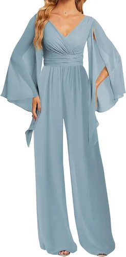 Miniatura 3 de JAEDEN Dama De Honor Pantalones De Gasa Monos - Dama De Honor Manga Larga Cuello