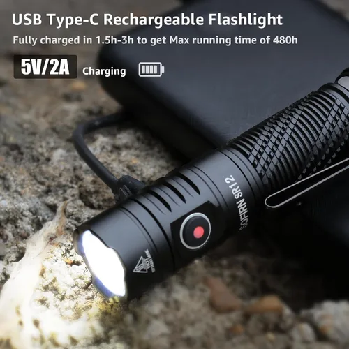 Miniatura 5 de Linterna de bolsillo recargable con luz LED – Sofirn SR12 pequeñas linternas potentes, luz EDC brillante, linterna magnética de 1300 pies de largo