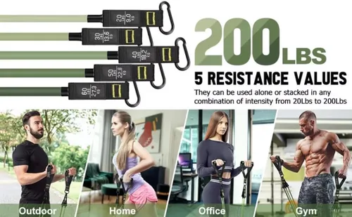 Miniatura 2 de Juego de bandas de resistencia, bandas de ejercicio de 200 lbs de alta resistencia de EZD, incluye asas, anclaje para puerta y correas de tobillo