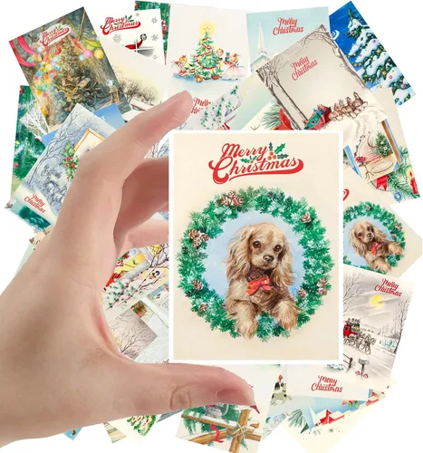Miniatura 12 de Calcomanías grandes, 24 piezas (2.5 x 3.5 pulgadas cada una) preciosas escenas navideñas de paisajes nevados, postales de Navidad vintage, tarjetas