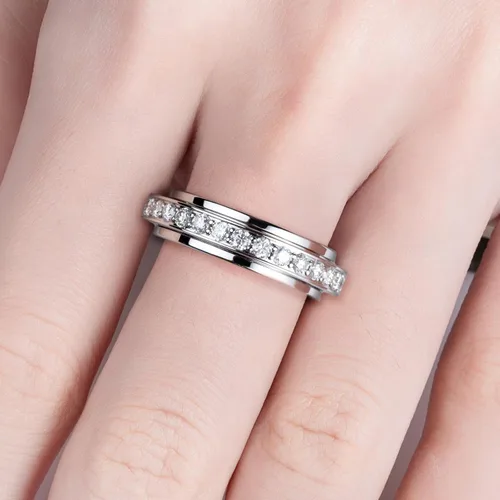 Miniatura 7 de AnuClub Anillos giratorios de moissanita chapados en 14 quilates, 0.079 in, color D, VVS1, bandas para ansiedad de moissanita para mujeres y hombres