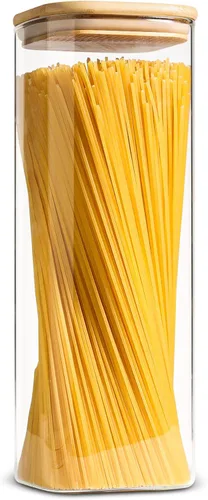 ComSaf Recipientes de almacenamiento de vidrio para pasta de espaguetis con tapa (71 onzas), tarro de almacenamiento de alimentos hermético