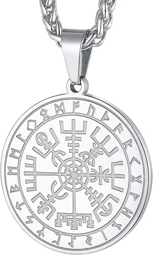 FaithHeart Viking Medal Necklace for Men Sturdy Stainless Steel Pendant Necklaces Retro Norse Mythology Jewelry with Gift Box