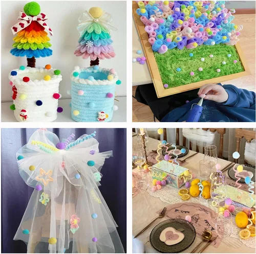Miniatura 6 de Jxpinet 1000 bolas de pompones de 5 tamaños de 1 a 1.2 in, bolas de pompones surtidos para decoración de arte y manualidades (serie azul y púrpura)