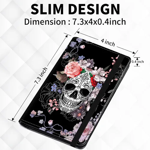Miniatura 2 de Cartera de cuero con función de bloqueo RFID para hombres y mujeres, Calavera de alfeñique, Casual