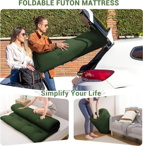Miniatura 4 de IDEALHOUSE Colchón de futón japonés, colchón de suelo para dormir, almohadilla plegable gruesa y enrollable y tapete de tatami para dormitorio