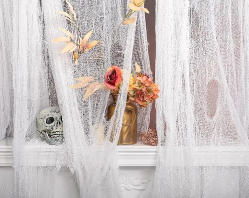 Miniatura 9 de Watayo Tela espeluznante de Halloween de 200 x 80 pulgadas, color negro, tamaño grande, para Halloween, cubierta de puerta de ventanas