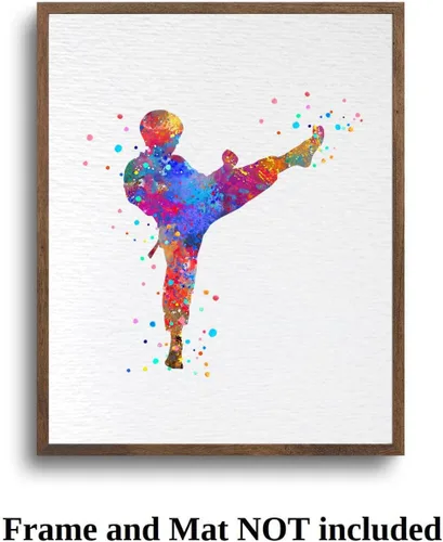 Miniatura 7 de Dignovel Studios 8X10 sin marco Karate Boy Kid Artes marciales Padre Hijo Deportes Coraje Acuarela Arte Impresión Póster Pared Guardería Niños