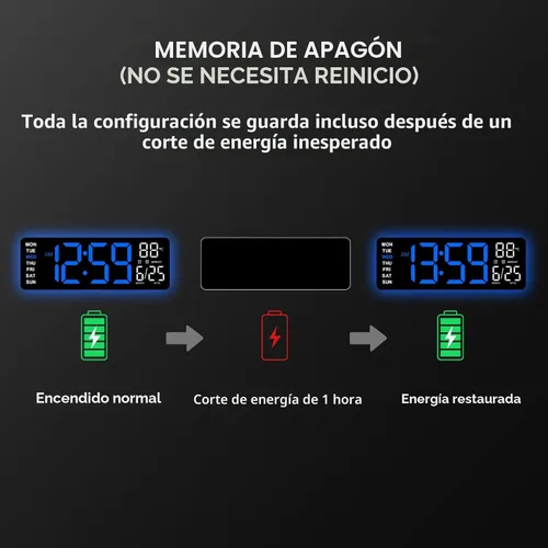 Miniatura 9 de EASYERA Reloj de pared digital grande de 16.5 pulgadas con sincronización BT, reloj de grano de madera con 11 escenas de luz RGB, control remoto