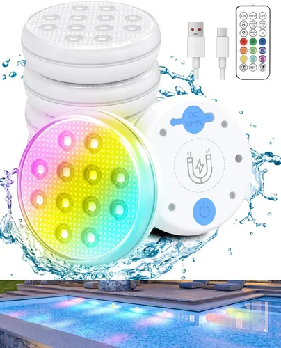 Miniatura 9 de Luces solares para piscina, luces LED sumergibles recargables con control remoto, IP68 impermeable con imán integrado, luz solar subacuática