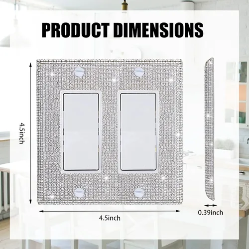 Miniatura 2 de Cubierta de placa de pared de diamantes de imitación plateados brillantes, cubierta de interruptor de luz de palanca doble, cubierta de salida