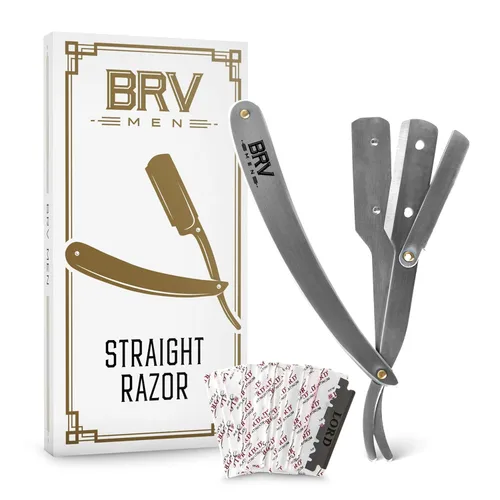 Miniatura 9 de BRV MEN Navaja de barbero profesional de filo recto con 100 hojas de afeitar de un solo filo Navajas rectas para hombres Accesorios de barbería
