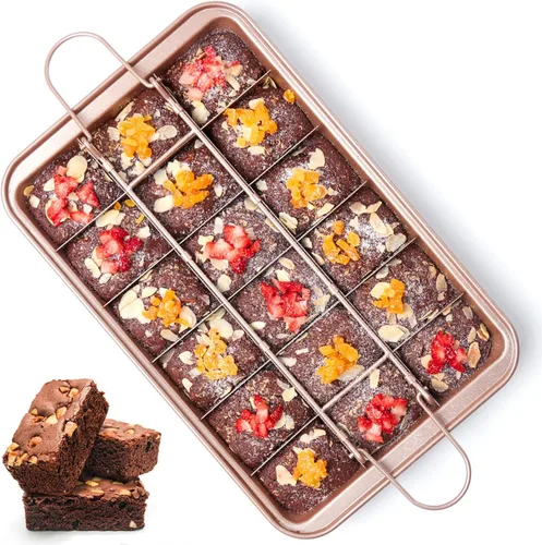 Sartén para brownie con divisores antiadherentes para brownies, haz 18 brownies precortados a la vez, bandeja para hornear brownie individual