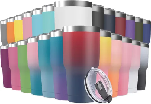 Miniatura 23 de Taza de viaje de acero inoxidable de 30 onzas con tapa, paquete de 16 vasos a granel aislados al vacío de doble pared, taza de café