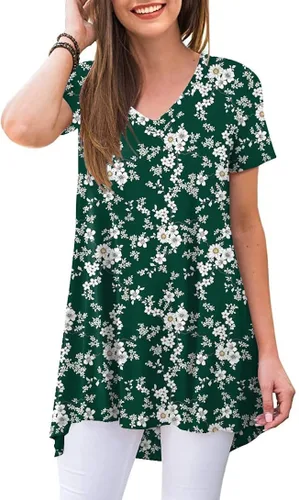 POPYOUNG - Camiseta holgada de manga corta para mujer, estilo casual, para usar con leggings, cuello en V, tipo túnica