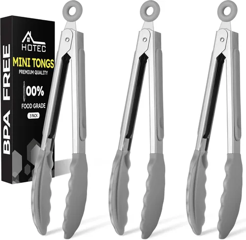 Miniatura 23 de Hotec Pinzas de cocina de silicona para cocinar, pinzas pequeñas de 7 pulgadas con puntas de silicona, juego de 3 (azul)