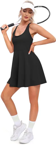 Miniatura 4 de Vestido de tenis para mujer con pantalones cortos debajo del vestido de entrenamiento con brasier integrado, vestidos atléticos de golf, vestido