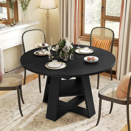 Miniatura 4 de Aivermel Mesa de comedor ovalada extensible de 43.3 a 59 pulgadas para 4-6, mesa de comedor redonda de madera de ingeniería con almacenamiento