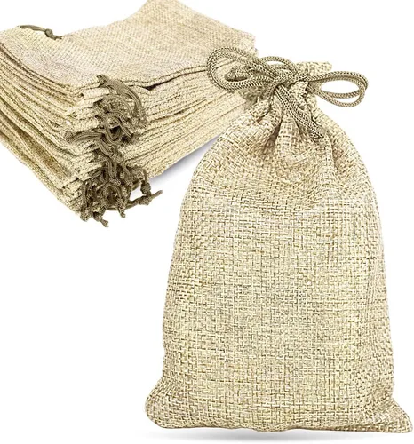 Miniatura 9 de LYSXP 50 bolsas de arpillera con cordón, 3 x 4 pulgadas, color crema, bolsa de regalo, bolsas de joyería para recuerdos de fiesta de boda, Crema 3 x