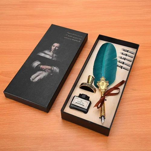 Miniatura 2 de AYNEFY Juego de bolígrafos de plumas, pluma de inmersión vintage, pluma de caligrafía con 5 puntas de repuesto, base de punta de pluma, botella