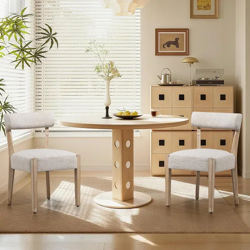 Miniatura 21 de ZJhome Sillas de comedor, paquete de 2 sillas de cocina de madera modernas de mediados de siglo con tapicería de lino, diseño tejido de respaldo