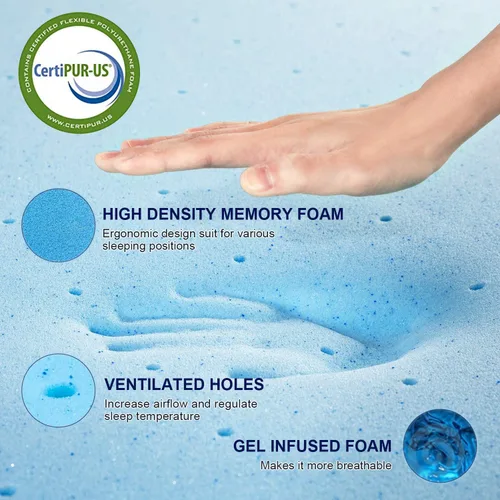 Miniatura 3 de Nelaukoko - Cubrecolchón de espuma viscoelástica tamaño individual XK, cubrecolchón de 2 pulgadas con gel de enfriamiento para dormitorio
