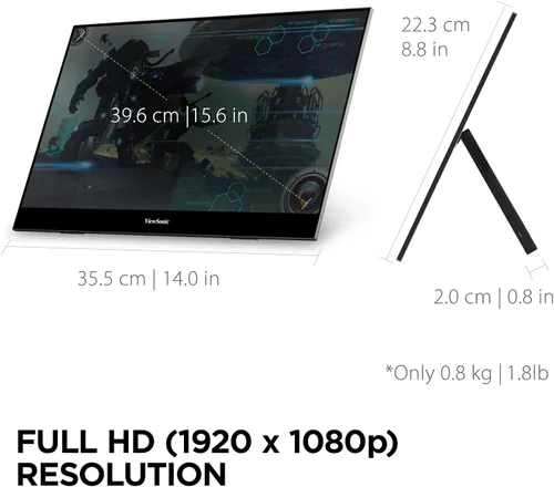 Miniatura 4 de ViewSonic VX1655 Monitor LED IPS portátil de 15.6 pulgadas 1080p FHD con alimentación de 2 vías USB C de 60 W, mini HDMI, altavoces duales y soporte
