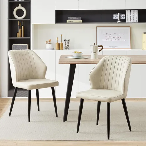 Miniatura 2 de TUKAILAi Juego de 2 sillas de comedor modernas, tapizadas de piel sintética con respaldo curvado y patas de metal, cómodas sillas laterales