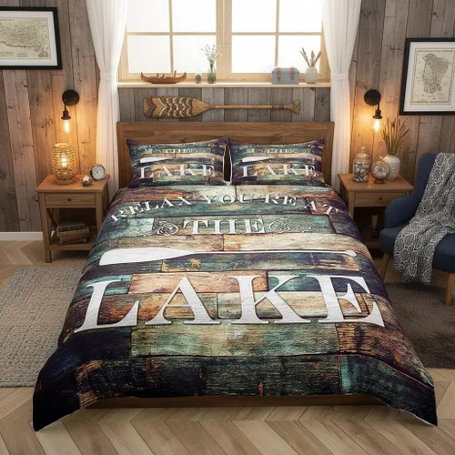 Miniatura 42 de Lake House - Juego de funda de edredón tamaño individual, estilo rústico de granja vieja para niños, adolescentes y adultos, decoración