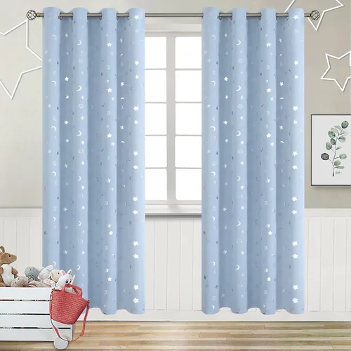 Miniatura 48 de BGment Cortinas opacas para dormitorio infantil, con aislamiento térmico, con ojales, estampado de estrellas plateadas, cortinas para oscurecer