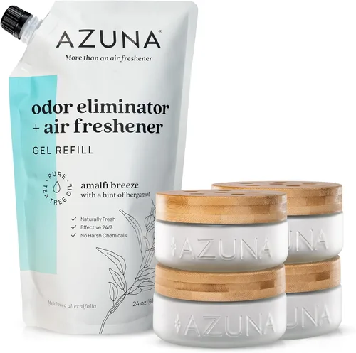 Miniatura 11 de Azuna Ambientador y Eliminador de Olor para Malos Olores Kit de 4 Habitaciones Incluye (4) Frasco de Vidrio Luxe Vacío y Recarga de Gel de 24oz