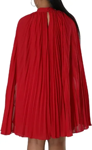 Miniatura 7 de Aro Lora Vestido corto de gasa para mujer, estilo casual, elegante, cuello alto, plisado, holgado, acampanado