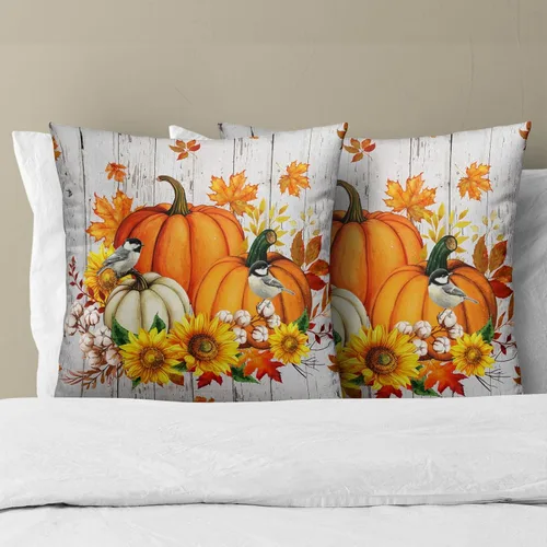Miniatura 3 de Giwawa Juego de 2 fundas de almohada de calabaza otoñal de 16 x 16 pulgadas, fundas de cojín de algodón de madera de girasol para sofá, patio