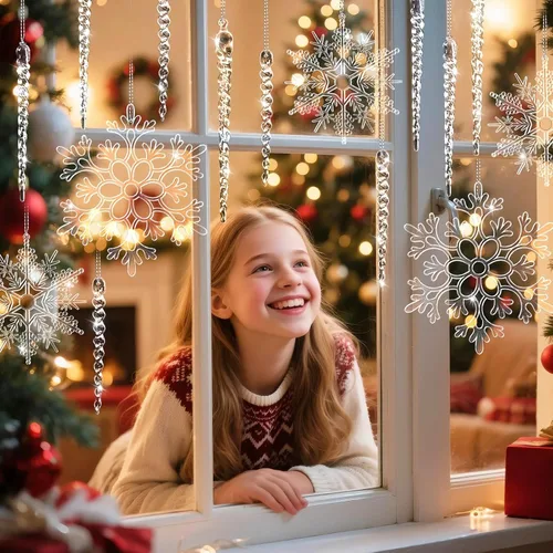 Miniatura 6 de 18 piezas de adornos grandes para árbol de Navidad, adornos de cristal, copo de nieve de carámbano transparente de acrílico para árbol de Navidad