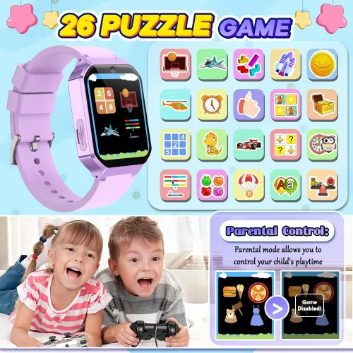 Miniatura 3 de Reloj inteligente para niños de 6 a 12 años, juguetes con 26 juegos, reproductor de música, pantalla táctil HD de 1.69 pulgadas, cámara de video