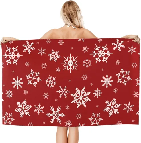 Miniatura 2 de Toalla de baño de Navidad con copos de nieve rojos, toallas de playa suaves y absorbentes, paños de lavado de secado rápido, toallería de calidad