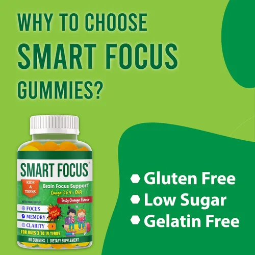 Miniatura 6 de Smart Focus Omega 3 DHA Focus - Gomitas para niños y adolescentes, suplemento de concentración y atención para niños, vitaminas de apoyo cerebral