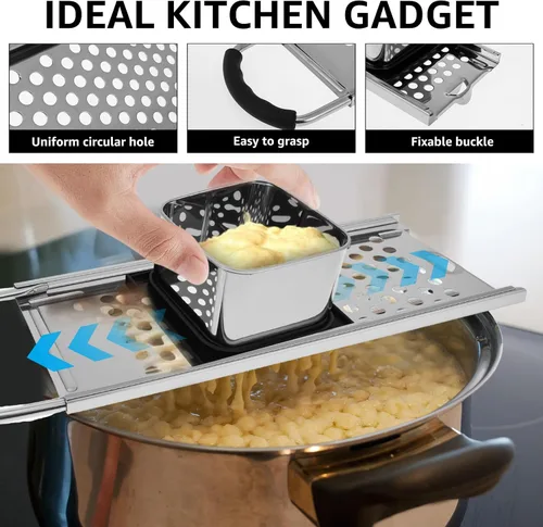 Miniatura 3 de Spaetzle Maker de acero inoxidable, prensa Spaetzle con mango de agarre, prensa alemana para fabricar fideos con espátula, colador skimmer y cepillo