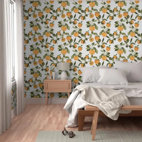 Miniatura 5 de Papel tapiz autoadhesivo para despegar y pegar, flores de naranjas, flores de primavera, frutas cítricas, verano, botánico, floral, papel tapiz