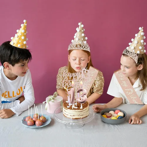 Miniatura 4 de Decoraciones de cumpleaños de 13 años para niñas, banda de 13 cumpleaños, corona de 13 cumpleaños, adorno para pastel de 13 cumpleaños, globos