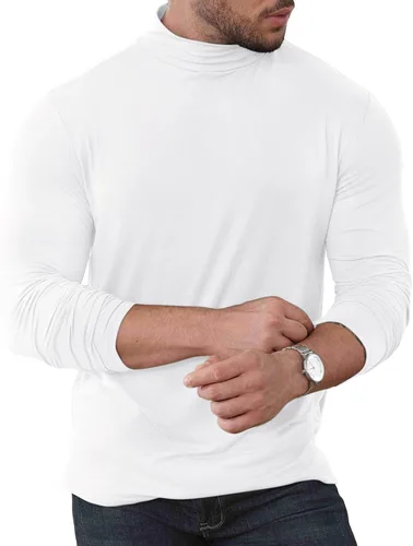 Miniatura 3 de Uni Clau Camisas de manga larga con cuello alto falso para hombre, suéter de moda, ajustado, con parte superior básica