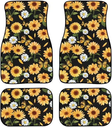 Miniatura 12 de Tapete de piso de automóvil con diseño floral de margaritas hippie abstractas, almohadillas antideslizantes, accesorios de automóvil para mujeres